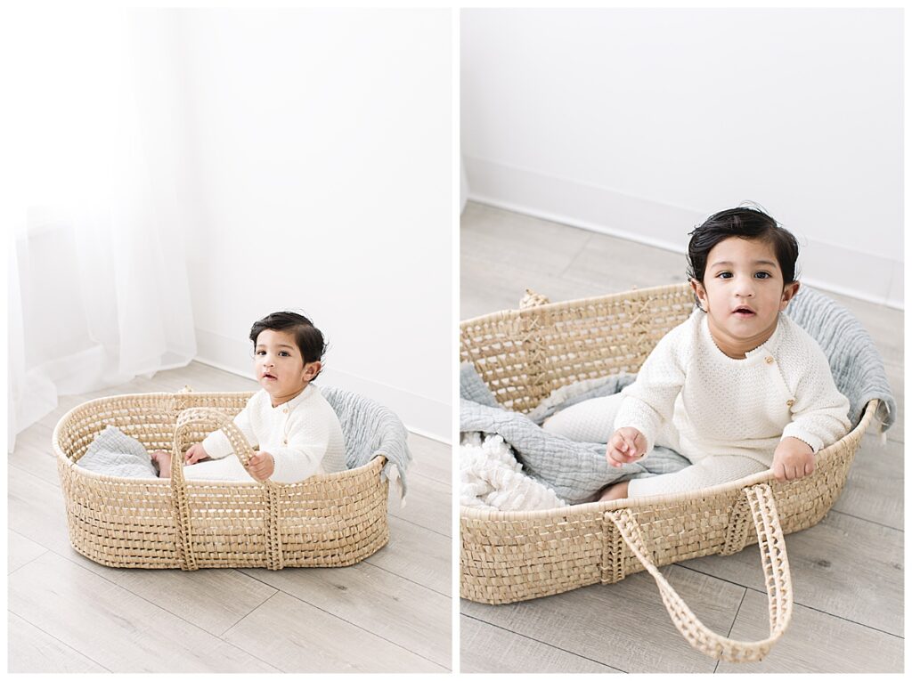 baby boy moses basket one year old philadelphia photographer 