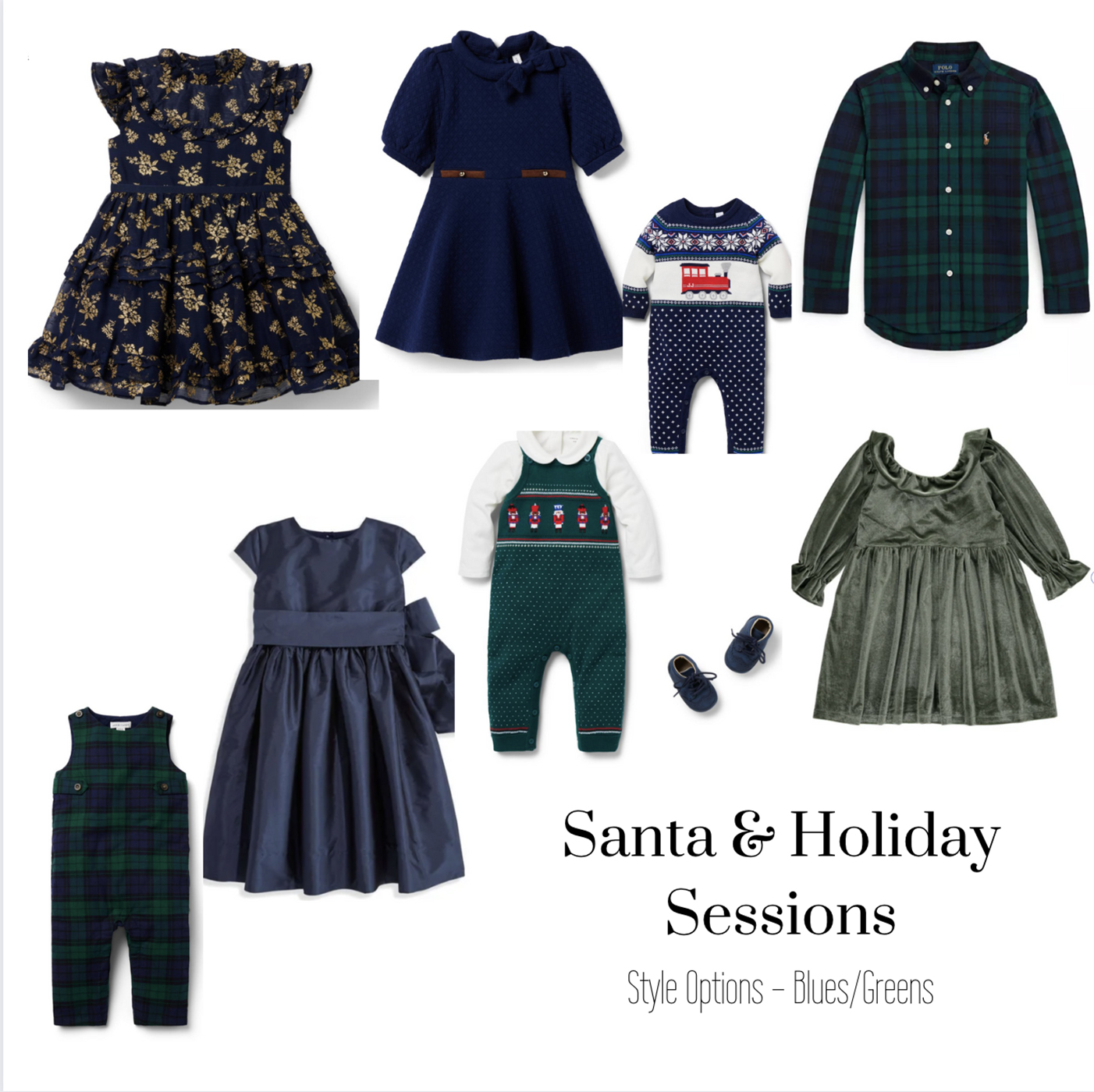 blue and green outfit options for santa sessions 