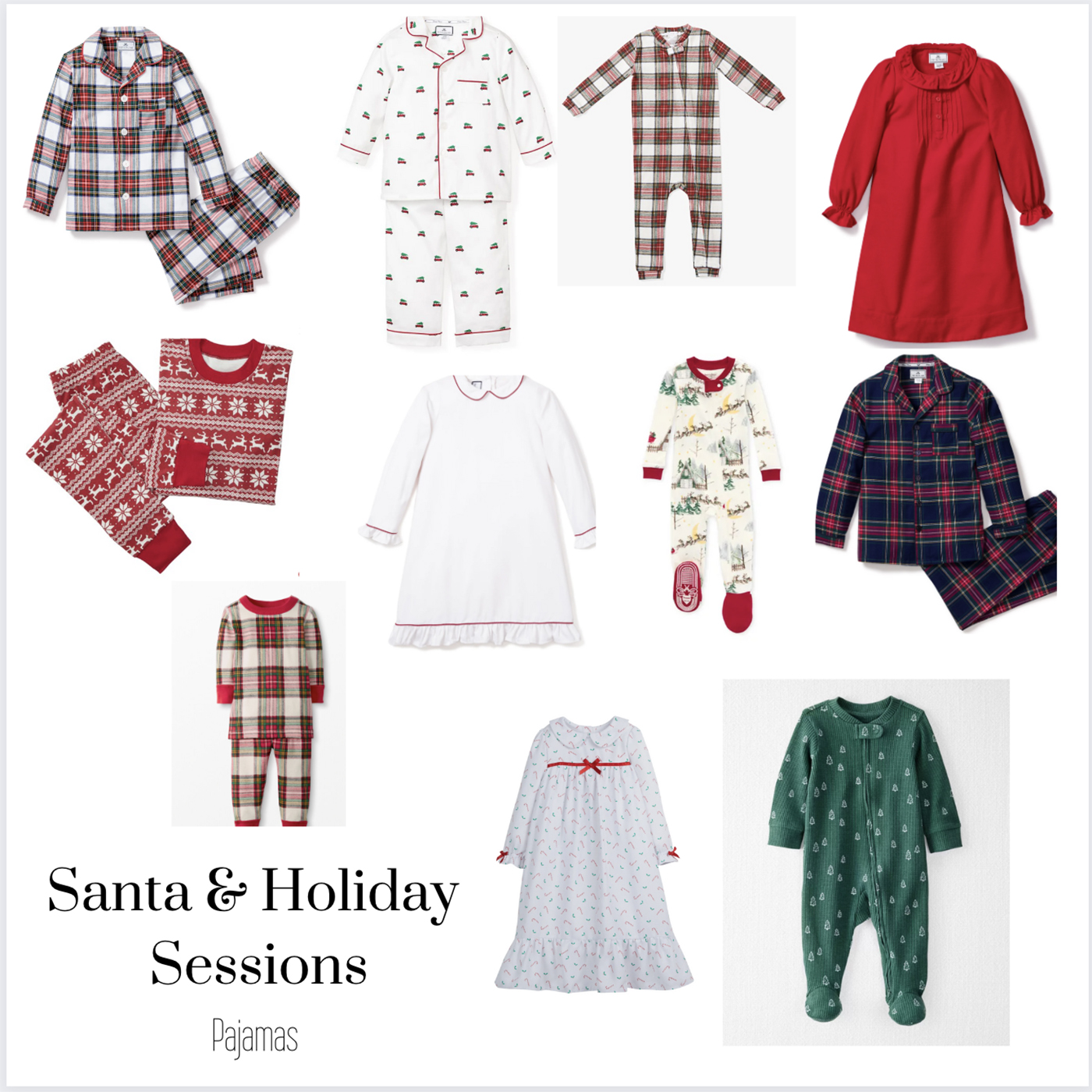  different pajama options for santa and holiday photography sessions